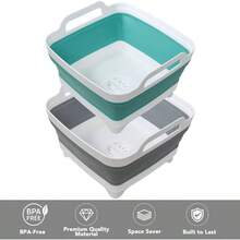 2 Pack Dishpan Washing Dishes, 2.4Gal9L Wash Basin With Draining Carry Handles, Collapsible Bucket Cleaning, Portable Sink, Foldable Plastic Tub - 綠色和灰色 + 2 x 9L - 查看 5