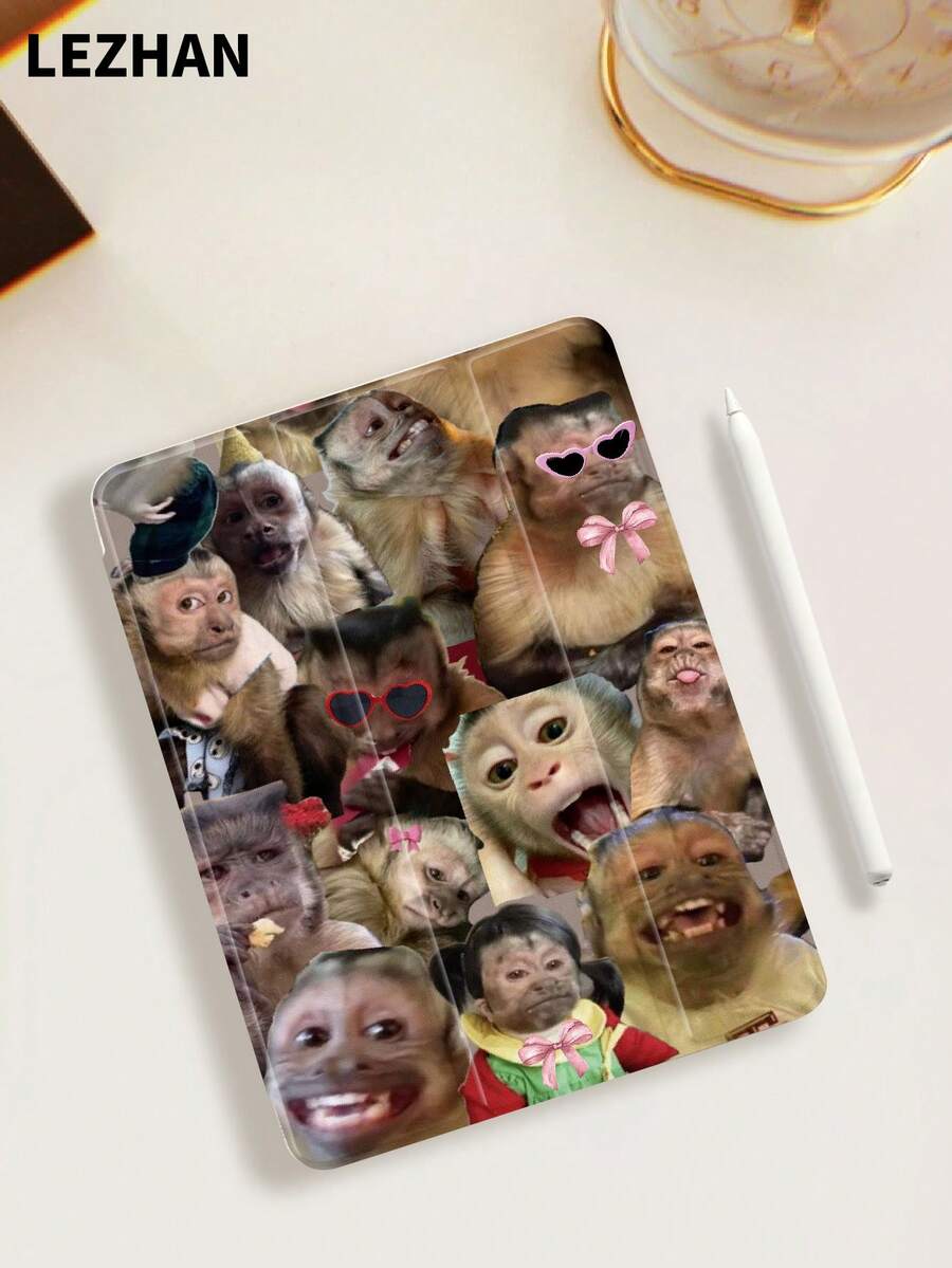 1个卡通可爱猴子图案平板电脑保护套，兼容10.2英寸平板电脑，iPad Pro 11英寸（2021/2020/第十代），iPad（A16）11英寸（第十一代，2025），Galaxy Tab A8 10.5英寸（2022），Matepad 10.4/Tab，带笔槽，防摔，平板电脑支架保护套 - 彩色 - 查看 1
