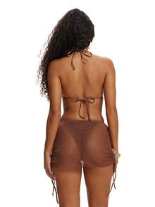 Bộ bikini 3 mảnh màu nâu AONIHUA dành cho nữ, áo tắm buộc cổ họa tiết vỏ sò, trang phục đi biển mùa hè, trang phục thường ngày dành cho nữ. - màu nâu - Xem 2