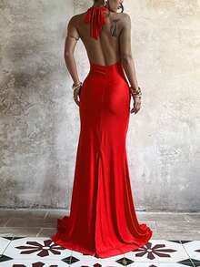 Đầm đỏ WOWDARK dành cho nữ, kiểu dáng thanh lịch, cổ yếm, xếp ly, thích hợp cho ngày Valentine, hẹn hò, tụ họp, tiệc tùng, du lịch, nghỉ mát, đi biển và các dịp khác như đám cưới, mùa xuân. - Đỏ - Xem 6