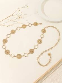 1 قطعة سلسلة معدنية دائرية فارغة للخصر بطراز بوهيمي، إكسسوار موضة للفساتين والجينز والقمصان