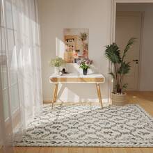 Area Rug 8x10 Feet Washable Rug, Pink Vintage Traditional Rug, Foldable Ultra-Thin Retro Decorative Indoor Distressed Non-Slip Carpet Floral Print Mat Bedroom Living Room Bathroom - Màu be xám - Xem 5
