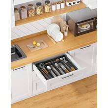 Silverware Organizer Drawers - Expandable Cutlery And Utensil Drawer Organizer With Easy Maintenance, Premium PP Kitchen Organizers And Storage Flatware, Black, 13.2x 12.2x 1.6 - 黑色+中號 - 查看 2