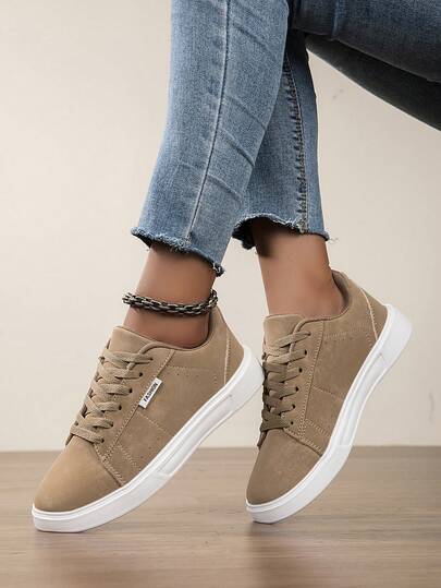 Women Shoes Casual Sneakers, Lace Up Soft Sole Flat Comfortable Skate Shoes For Women, Lightweight Low-Top Daily Shoes