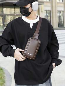 1pc Fashionable Retro PU Leather Lightweight Men's Chest Bag/Phone Bag, Backpack