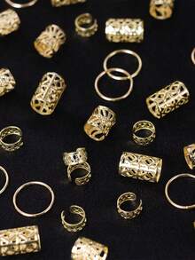 40件套金色发圈套装，街头风派对编发配饰，时尚发夹，夏季沙滩发型装饰 - 金色 - 查看 5