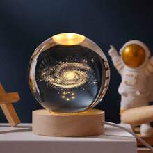 3D Night Light, Crystal Glass Ball Lamp, Moon, Galaxy, Solar System, Jupiter, Ferris Wheel Crystal Ball Night Light With Wooden Base, Bedside Lamp, Valentine's Day Gift, Warm Yellow Crystal Ball Night Light With Galaxy And Planet Pattern, Birthday Gift - Multicolor - View 12