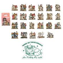 46 hojas/caja Pegatinas de acuarela de la serie de casas pequeñas con estilo de arte retro que se pueden combinar libremente. Material de PET para botellas de agua, equipaje, diarios, portátiles y decoración diaria. También se pueden usar como regalos para fiestas.