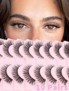 10 Pairs 3D Full Cat Eye Fluffy And Soft Mink Eyelashes Long Silky Eyelashes Daily Work Meetings Natural False Eyelashes Comfortable To Wear - Cat Eye Lashes - View 1