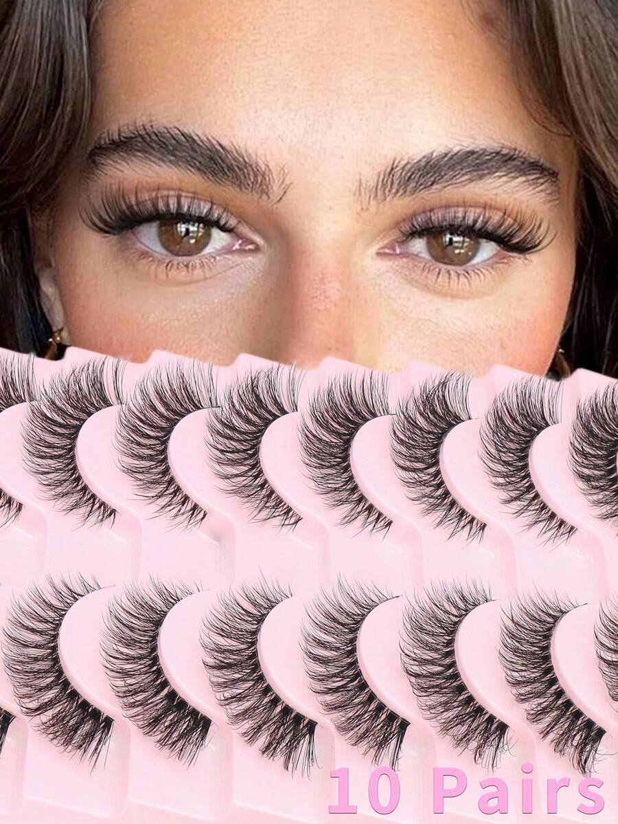 10 Pairs 3D Full Cat Eye Fluffy And Soft Mink Eyelashes Long Silky Eyelashes Daily Work Meetings Natural False Eyelashes Comfortable To Wear - Cat Eye Lashes - View 1