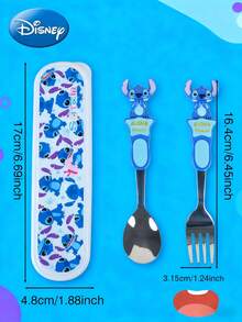 Disney 2 PIEZAS Juego de cubiertos portátil de acero inoxidable con diseño de Stitch con licencia oficial de Disney, un juego de cuchara y tenedor de dibujos animados lindos, utensilios multifuncionales y duraderos, ornamentales, regalo perfecto de Navidad, Halloween para fans, amigos y familia, para picnic, lonchera, oficina