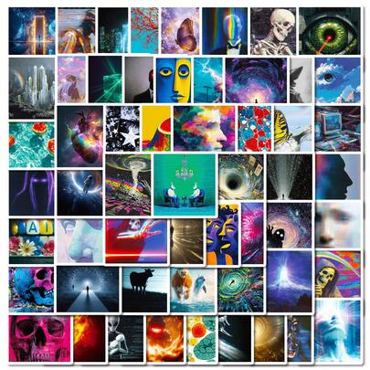 56pcs Of Reusable Vinyl Visual Art Stickers, Suitable For Laptops, Water Bottles, Suitcases, Helmets, Motorcycles, Guitars, Etc
