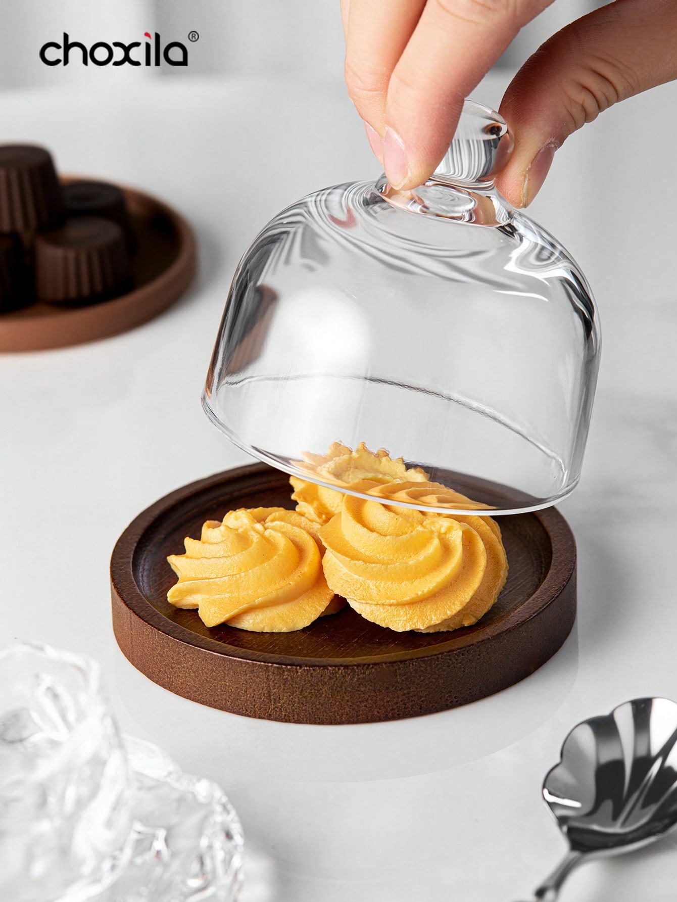 choxila 1 صينية حلوى خشبية مع غطاء زجاجي. يمكن است...