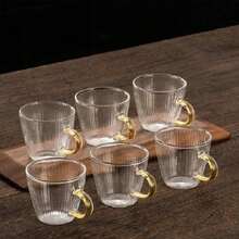 2PCS/4PCS/6PCS/12PCS Glass Espresso Cups With Handles - Vertical Striped Design, Hammered Texture, Mini Tea Cups And Coffee Cups, Suitable For Home And Restaurant Use - Clear - View 9