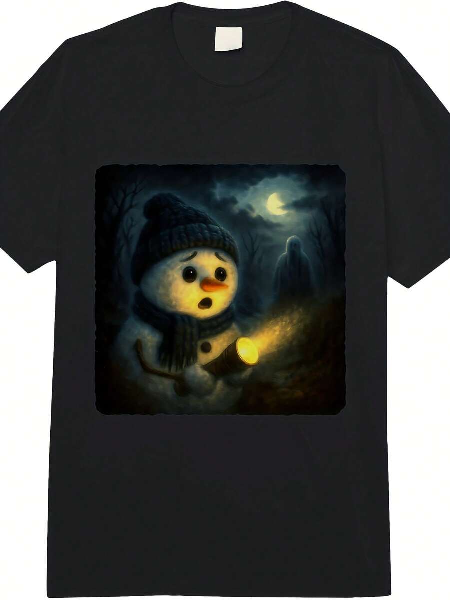 Snowman Scary Horror Night Flashlight Halloween Ghost Adult Heavyweight T-Shirt - 款式29 - 查看 1