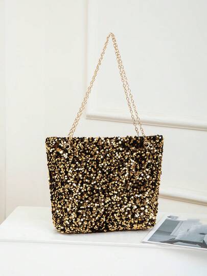 Borsa a tracolla da donna alla moda con paillettes e catena