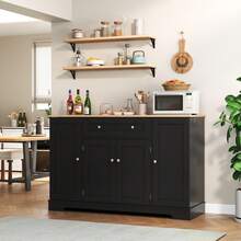 Multifunctional Kitchen Buffet – 138cm Sideboard With Drawer, Shelf Doors And Adjustable Shelves – Modern Design With Tip-Over Protection, For Kitchen, Living Room And Family Room. - 黑色+中密度纖維板 - 查看 12