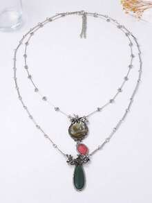 1 Piece Women's Multi-Layer Chain Necklace With Bohemian Alloy Water Drop Floral Gemstone Resin Pendant