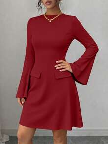 PRETTYGARDEN Women's Long Sleeve Elegant  Mini Dress Fall Bodycon Mock Neck Elegant Business Work Party Short Dresses New Years Valentine Vacation - 紅色 - 查看 4