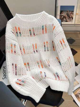 Women's Casual Versatile Long Sleeve Crew Neck Knit Pullover Sweater, Suitable For Christmas And New Year, Autumn/Winter