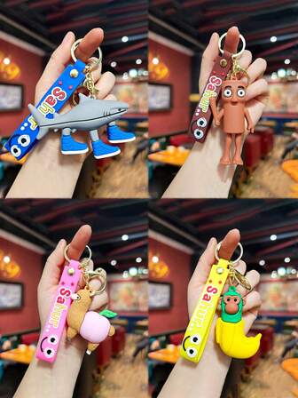 1/5/10pcs Italian Brain Coral/Brain Coral Keychains - Unique PVC Keychains - American Mythological Creature Matchstick Man Shark Pendant Keychains - Funny Quirky Accessories - Keychains | Random Style