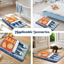 Sardine Can Bath Mat, Blue Bathroom Rugs For Bedroom, Soft Washable Rug Non Slip Cute Kitchen Bath Mats For Bathroom Funny Cartoon Fish And Lemon - 藍色 - 查看 7