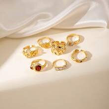 European And American-Border Geometric Fashion Retro Alloy Gemstone Ring Irregular Oil Drop Inlaid Ring Set UHJW - 28978-g - View 11