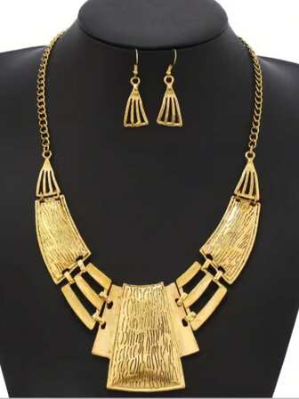 三件套复古首饰套装 - 几何耳环和项链 - 永恒经典的银色或金色吊坠 - 低过敏性，可调节 - 适合特殊场合的完美炫目派对配饰