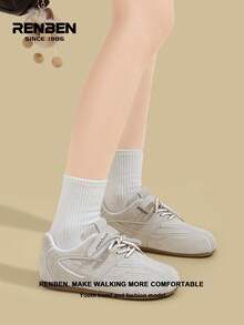 RENBEN 1 par de zapatillas casuales con cordones de estilo retro para mujer, de unicolor, con plataforma, de moda, cómodas, adecuadas para uso casual, reuniones, viajes, con suela blanda, nueva llegada de otoño 2025