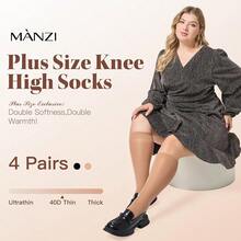 MANZI Plus Size Knee High Socks For Women Nylon Trouser Socks Women 40 Denier Semi Opaque Knee High Stockings{"Size_name":"X-Large-XX-Large","Color_name":"Black*2+NaturalNude*2"} - Đen*2+tự nhiênNude*2 - Xem 3