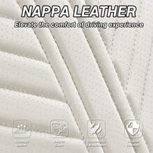Nappa Leather 5 Seat Luxury Car Seat Covers Full Set Cushion Protector Fit Single Front Seats And Solid Bench 40/60 50/50 60/40 Split Bench Back Universal Fit For Most Cars 4 Season Use - 白色 - 查看 3
