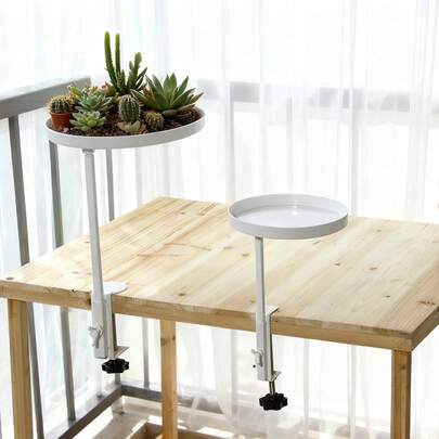 可调节铁艺圆形夹式托盘，适用于窗台、桌子和办公桌 - 节省空间的收纳架，造型可爱，易于组装，用途广泛，可用于家居和办公装饰、办公桌配件、悬浮式置物架