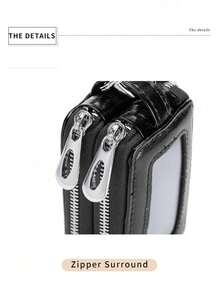 1pc Car Key Holder Zipper Pouch, Personalized Double-Layer Key Organizer Waist Hanging, Large Capacity Leather Zipper Car & Home Key Bag - A - View 3