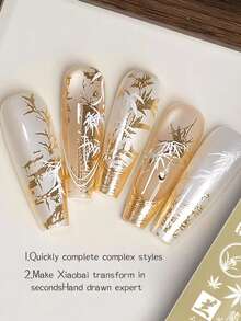 1 Piece Of Nail Art Gold Printing Plate, Elegant Retro Style Patterns, Butterfly, Ribbon, Cherry, Heart-Shaped, Star-Shaped, Flowers, French, Various Nail Art Printing Templates, Nail Accessories Tools, Must-Have For Nail Salons - Gold - View 5