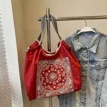 Bolso de mano floral para mujer, moderno bolso de hombro informal, bolso grande para uso diario en la oficina y viajes. - Rojo - Ver 2