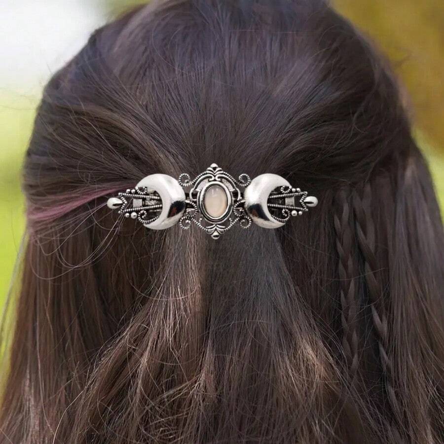 1pc Retro Witch Triple Moon Spring Clip Hair Accessory, Gothic Bohemian Style Hair Clip For Party, Women Hair Decoration, Claw Clips