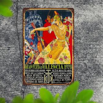 1 件复古 Gran Feria Valencia 1928 铝制标牌 - 西班牙旅游艺术海报复制品，适用于家庭和餐厅墙壁装饰，防水防尘铝制画，适用于酒吧、咖啡馆和商店装饰，非常适合圣诞节和节日送礼