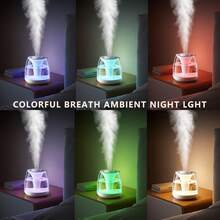 3000ML Humidificador de gran capacidad + Humidificador de escritorio USB + Pantalla digital con botón de control táctil + Humidificador de doble boquilla con alta salida de niebla + Luz nocturna de 7 colores cambiantes + Voltaje de trabajo ≤36V sin necesidad de batería