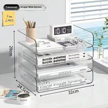 Estantería de escritorio cuadrada transparente, Soporte de bolígrafo acrílico transparente de 5 rejillas, Caja de almacenamiento de alto valor estilo Ins, Organizador de escritorio de oficina, Soporte de bolígrafo cuadrado de plástico, Estantería de gestión de libros, Caja de papel A4 acrílica de 4 rejillas para oficina