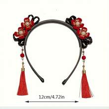 1 Piece Exquisite Chinese Style Hairband - Traditional Floral Tassel Design, Suitable For Festivals And Daily Wear, Black Hair Accessory For Fashionable Women - 紅色風格 A - 查看 1