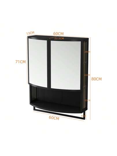 Moderne Arched Glass Two Door Cabinet (60cm) Shatterproof Spiegel out Double Layer Storage, Open Shelf Towel Rack Entryway, Living Room, Bathroom Dining Room view 10