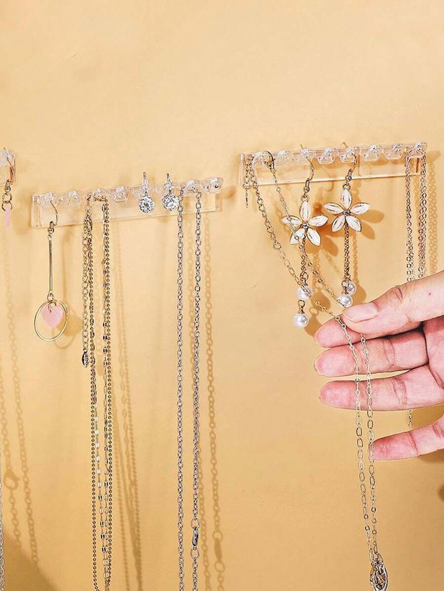 项链、手链、耳环、戒指首饰收纳架，透明壁挂式展示架，适用于梳妆台、镜柜，多功能挂钩，首饰收纳挂钩，适用于宿舍、夏季收纳整理、返校礼物 - 彩色 - 查看 1