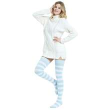 Kayhoma Extra Long Cotton Stripe Thigh High Socks Over The Knee High Socks{"Size_name":"Medium","Color_name":"Black/White&Blue/White"} - 黑/白&藍/白 - 查看 7