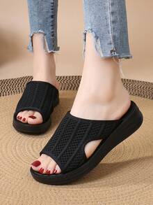 Nouvelle semelle intérieure massante en tissu incliné, légère, amortissante, confortable, Sandales femmes enfilables 66001 - Noir - Voir 13