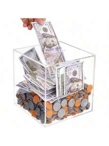 1pc Acrylic Transparent Piggy Bank For Kids, Teens, Adults, Transparent/Black/Red/Blue/Green, Cash & Coin Savings Transparent Money Box, Must Break To Open Acrylic Transparent Coin Bank, Holiday Gift, Graduation - Multicolor - View 4