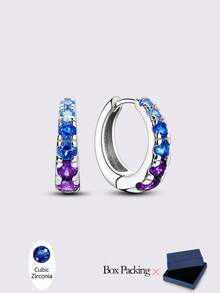 925 Sterling Silver Women's Hypoallergenic Rainbow Flower Shaped Cubic Zirconia Earrings, High Quality Elegant & Luxurious Jewelry Gift Suitable For Daily, Party And Banquet Wear - Silver - View 11