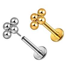 Giga 1 buc ASTM F136 titan mini 3 mărgele cluster fără fir labret piercing buză spate plat șuruburi cartilaj tragus helix conch cercei stud nas piercing bijuterii clasice