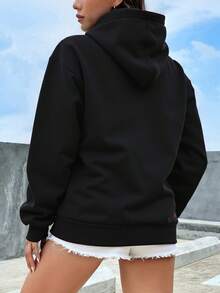 Sudadera con Capucha para Mujer - Diseño Holgado y Versátil, Suave y Confortable, con Bolsillo Tipo Canguro - Ropa Básica Ideal para Primavera, Otoño y Uso Diario - Negro - Ver 2