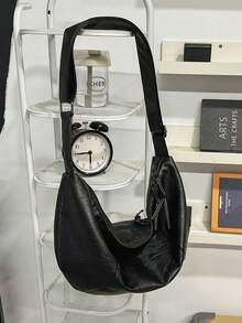 1pc Fashionable Black PU Material Men's Messenger Bag, Tote Bag, Shoulder Bag, Handbag, Adjustable Strap, Large Capacity Storage Bag, File Bag, Suitable For Shopping, Travel, School, Commuting, Gift For Boyfriend, Christmas Gift