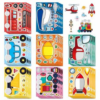 Sanrio 8 piezas de pegatinas decorativas de vehículos de transporte de dibujos animados, pegatinas de rompecabezas hechas a mano, pegatinas de material de arte para guitarra, casco, mano, regalos perfectos para fiestas, regalos festivos para fans. (Estilo aleatorio)